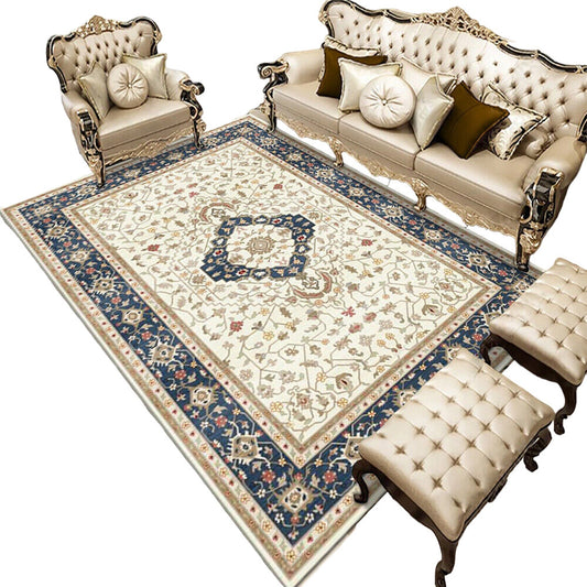 European Blue Design Large Soft Shaggy Easy Clean Area Rug