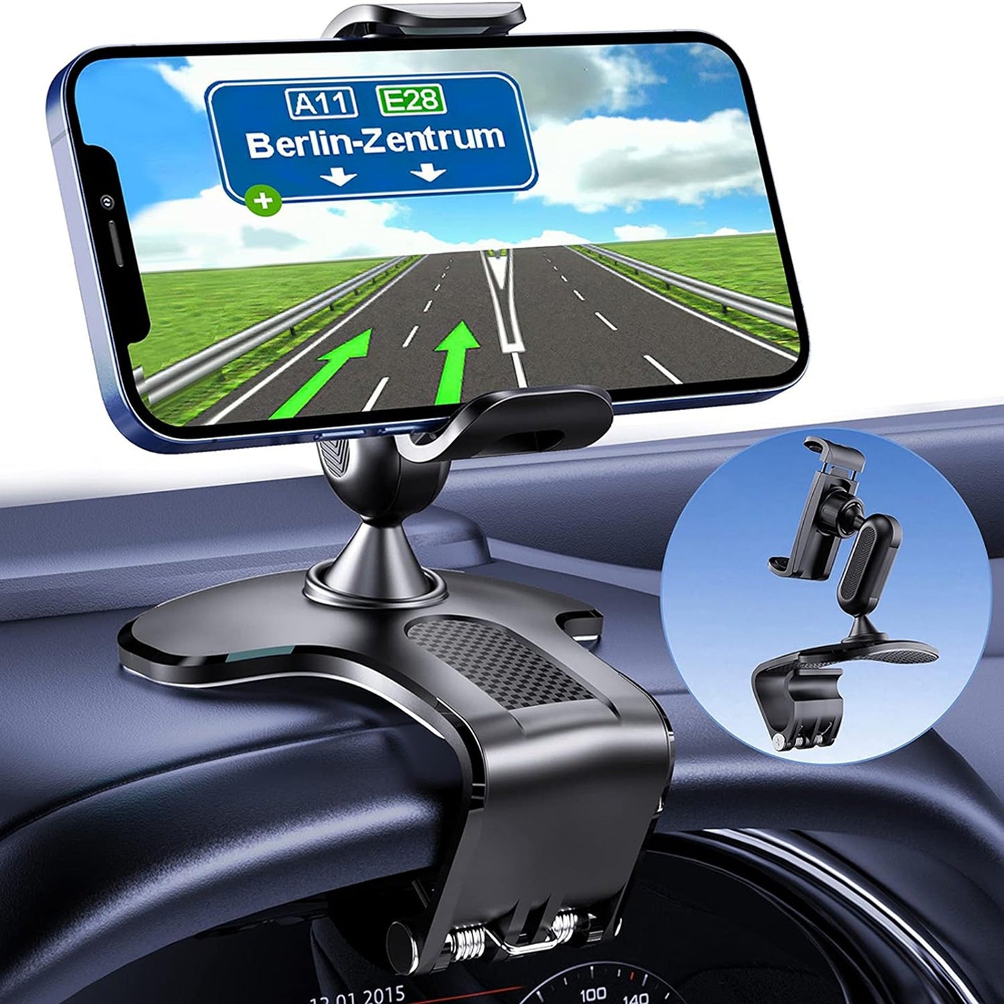 360 Universal Clamp Dashboard Mobile Mount Stand Phone Holder