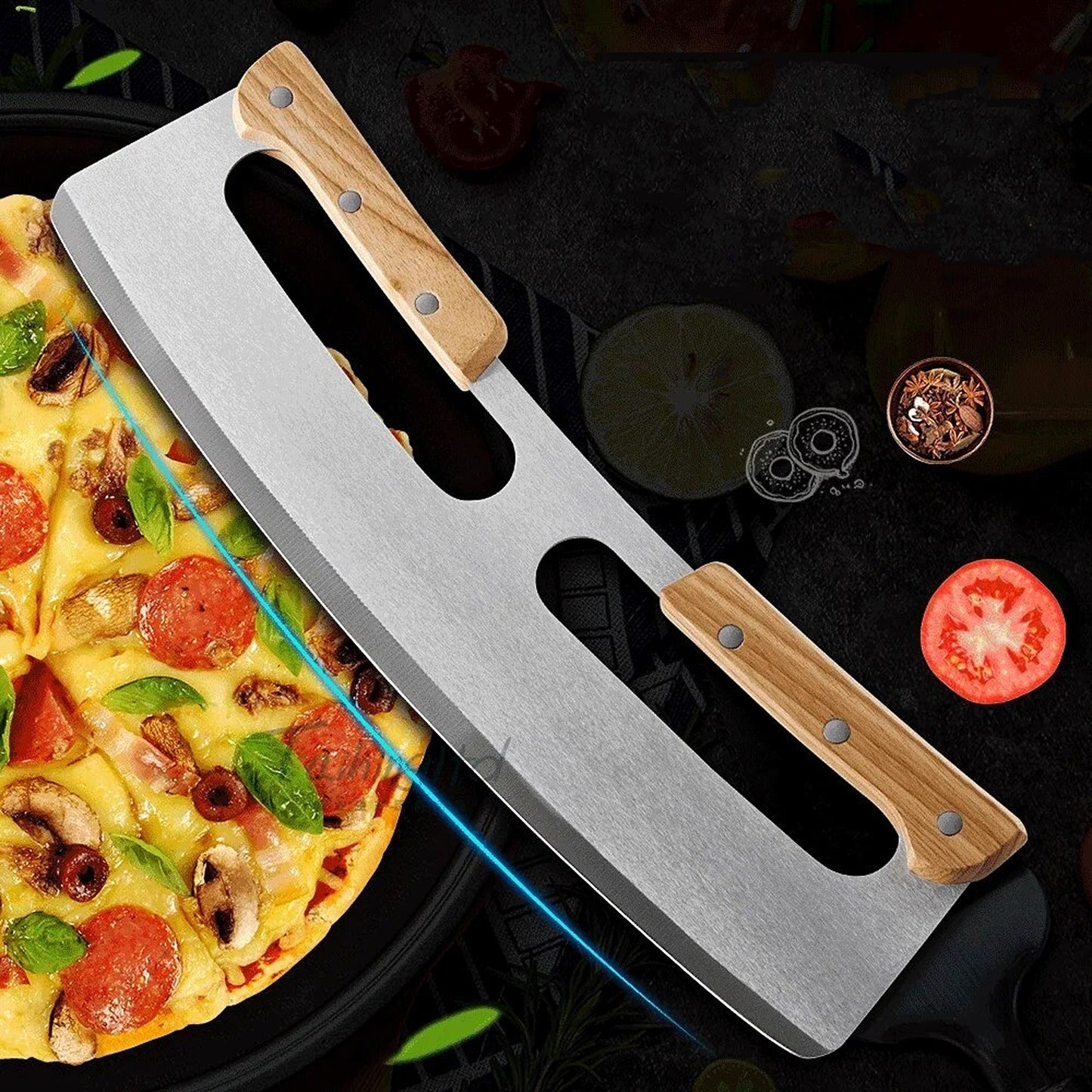 35cm Pizza Cutter Rocker 35cm Protective Cover Slicer Blade
