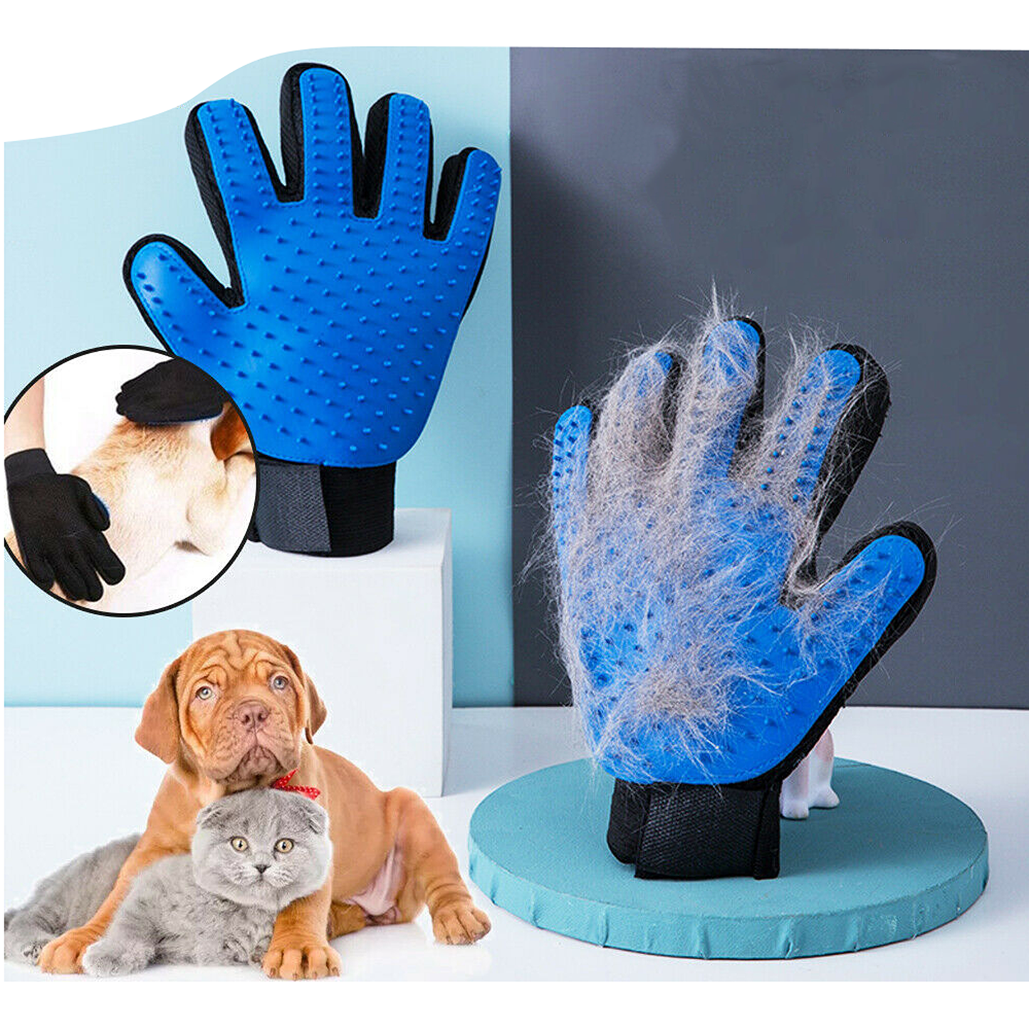 1 Pair Pet Grooming Glove Deshedding Brush Fur Hair Remover Mitt