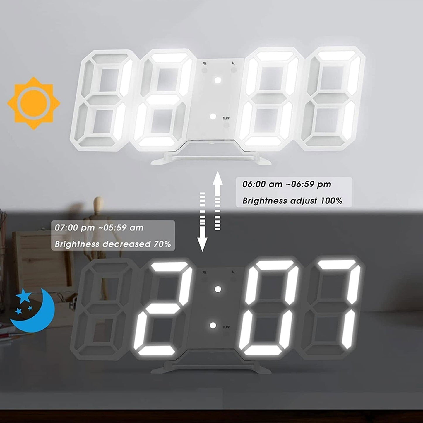Table Desktop Home Decor Digital Wall Clock Alarm Date Temperature