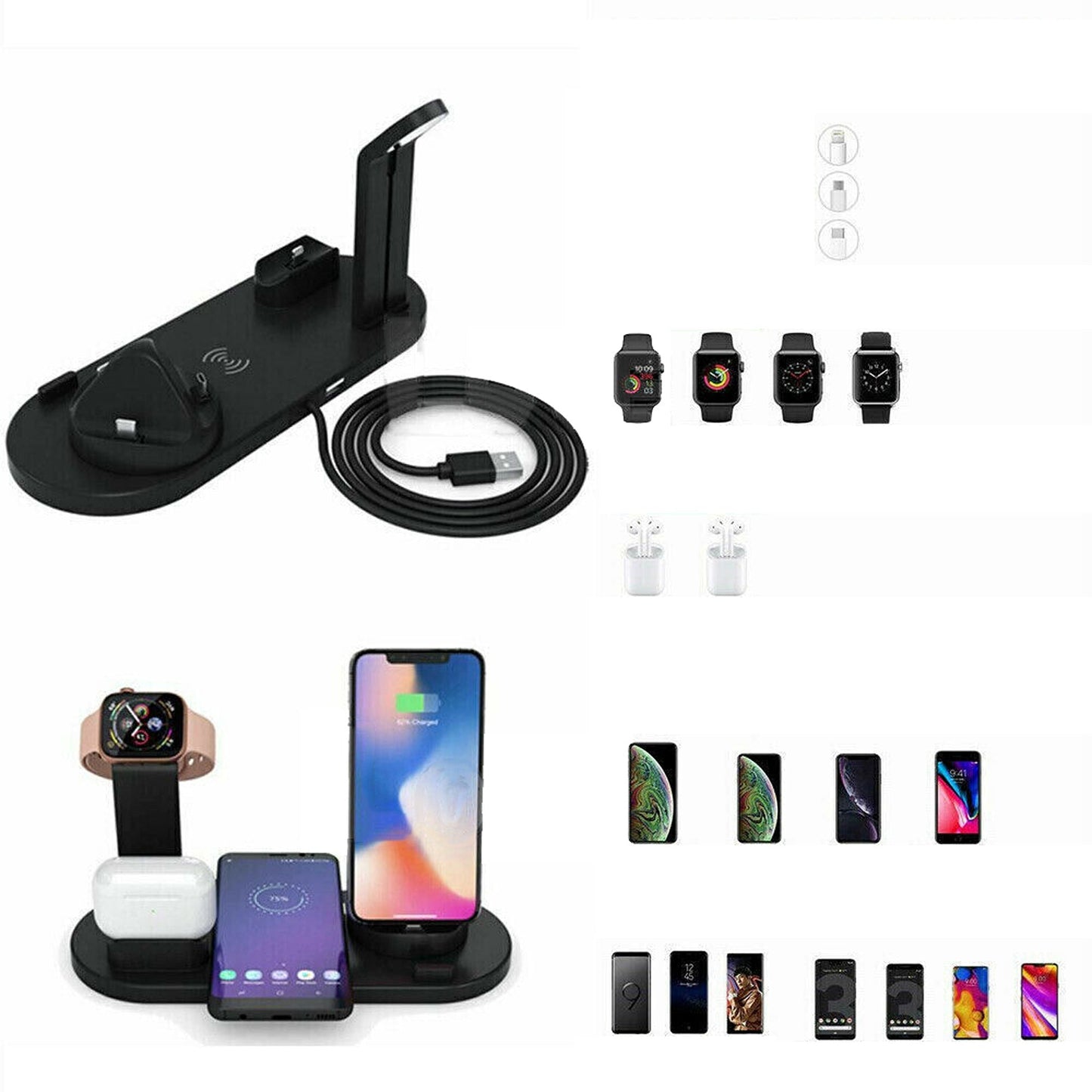 For Apple Watch iPhone 12 11 XS 8 Plus Wireless Charger Dock Charging Station 4in1