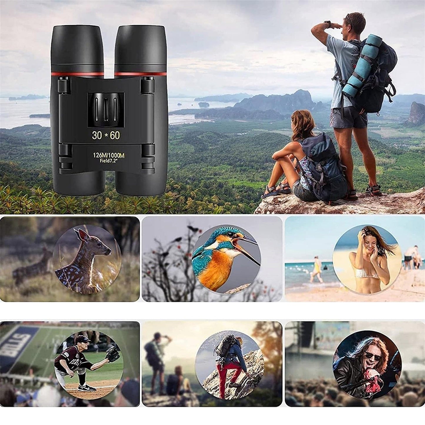 30 x 60 Zoom Outdoor Travel Day Night Vision Binoculars